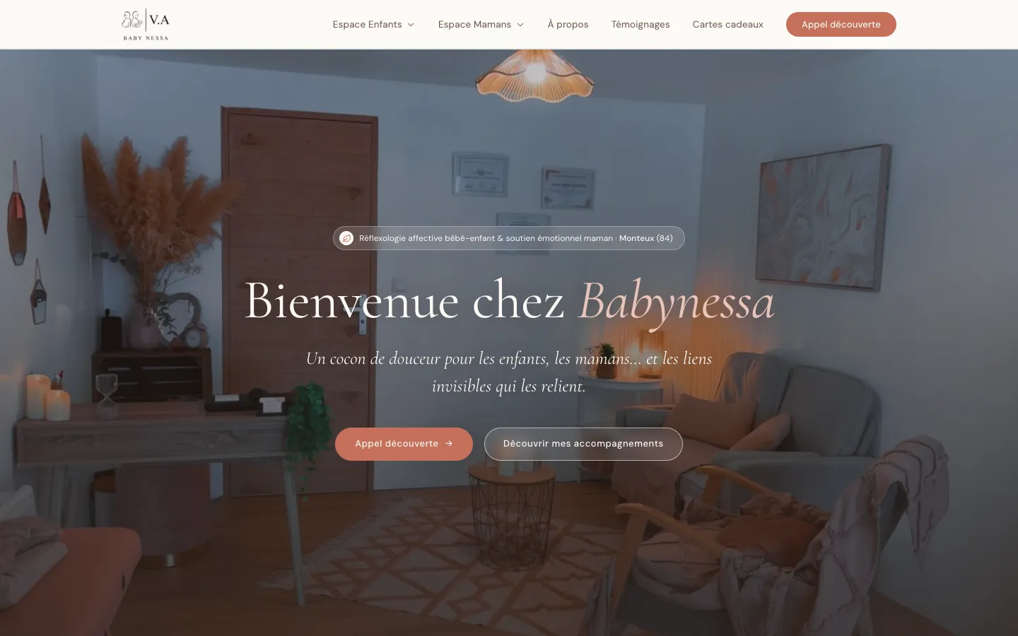Page d’accueil du site Babynessa