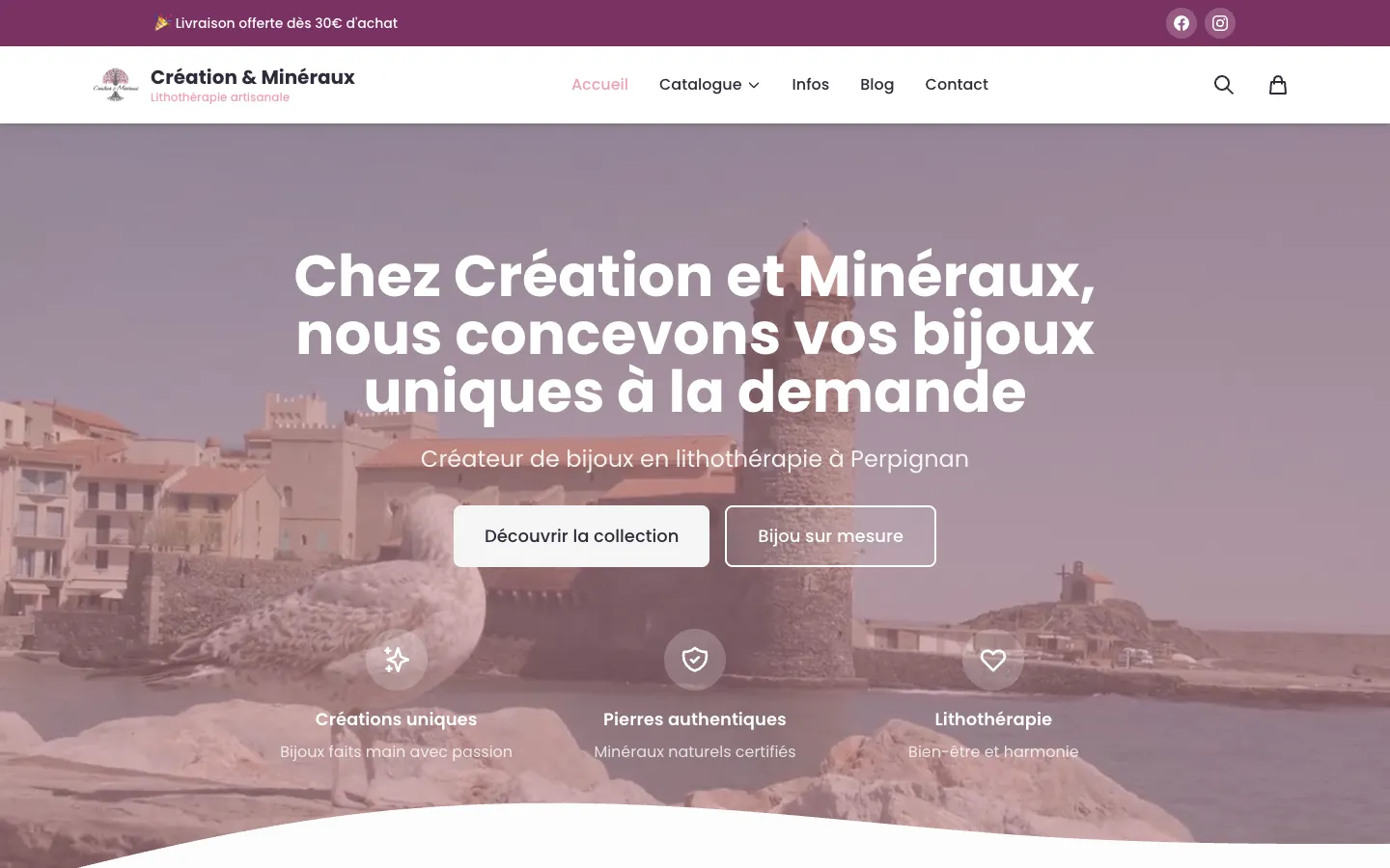 Page d’accueil du site Création & Minéraux