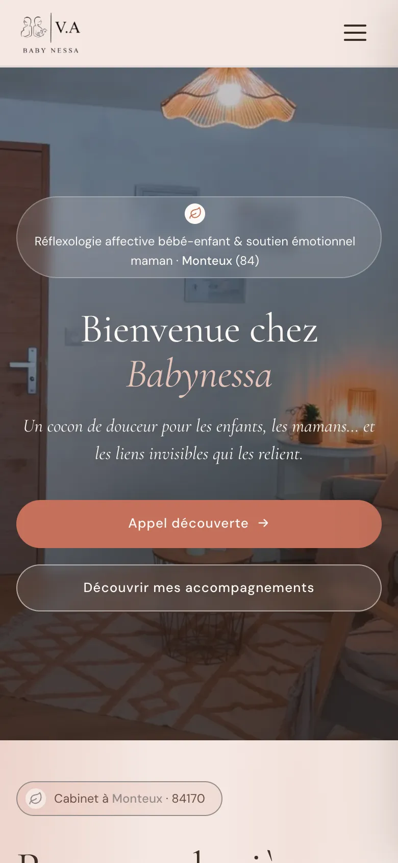 Page d’accueil du site Babynessa sur mobile