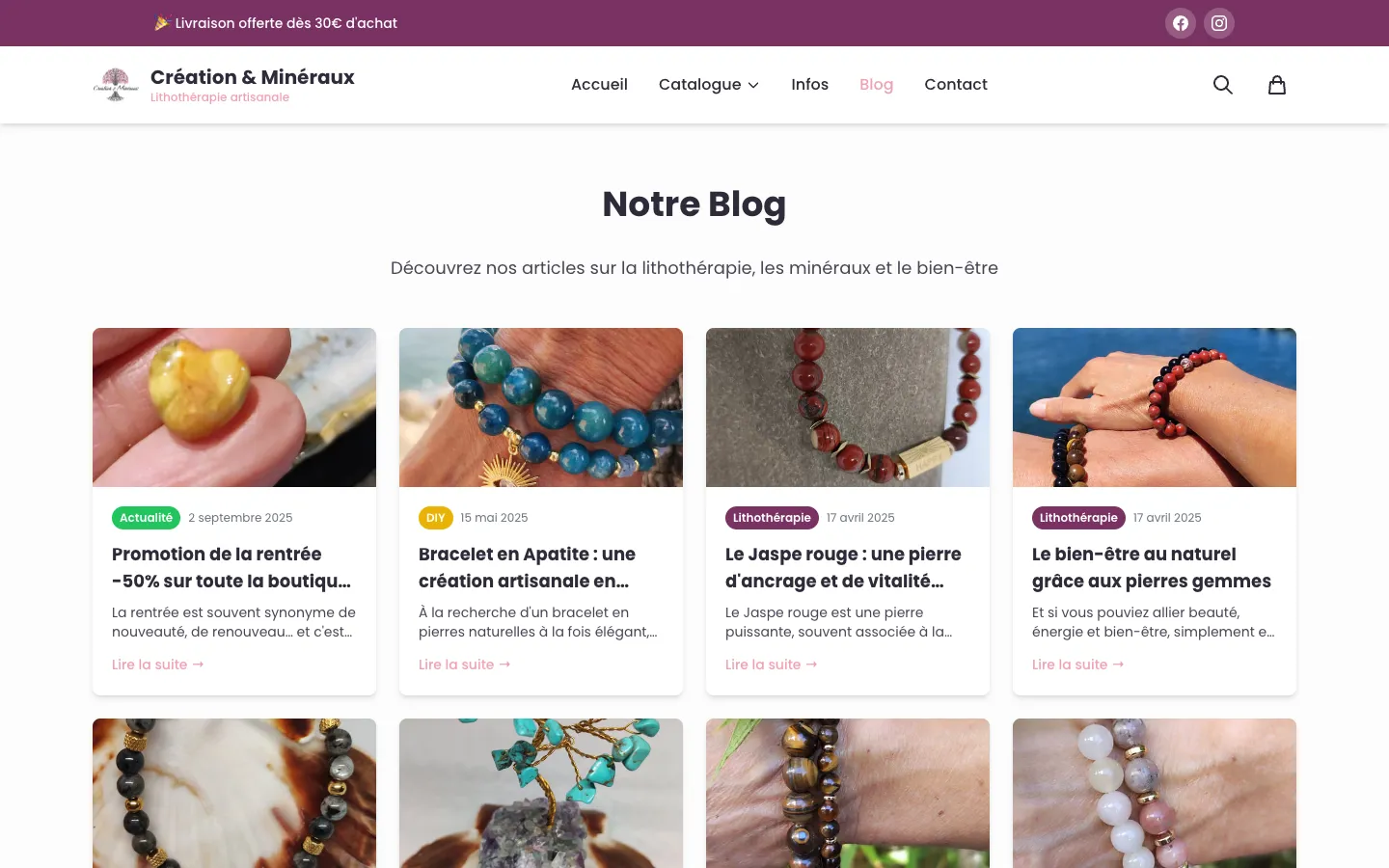 Page blog du site Création & Minéraux
