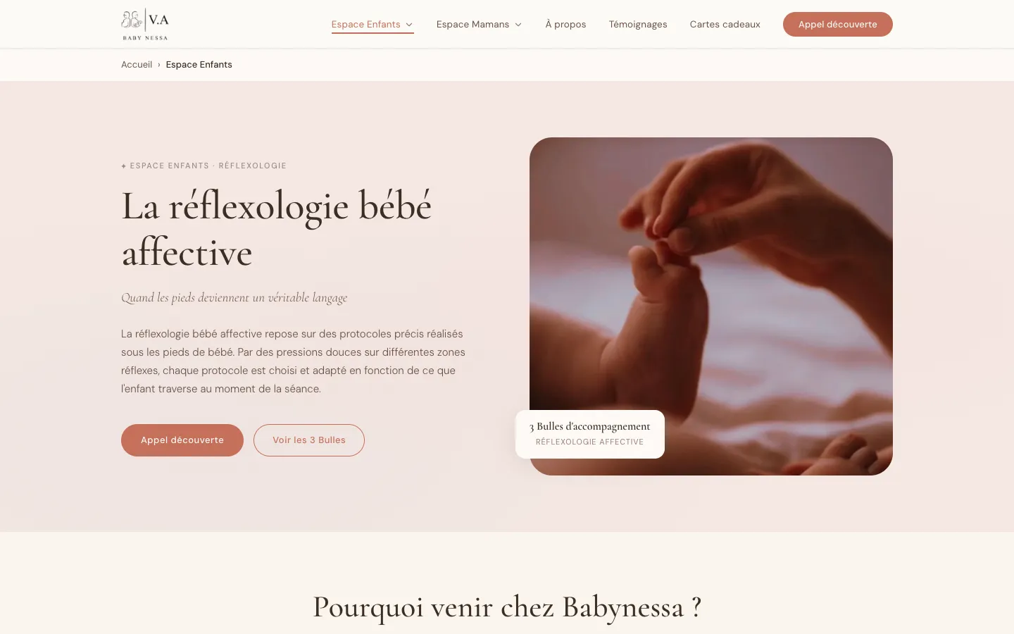 Page Espace Enfants du site Babynessa sur ordinateur