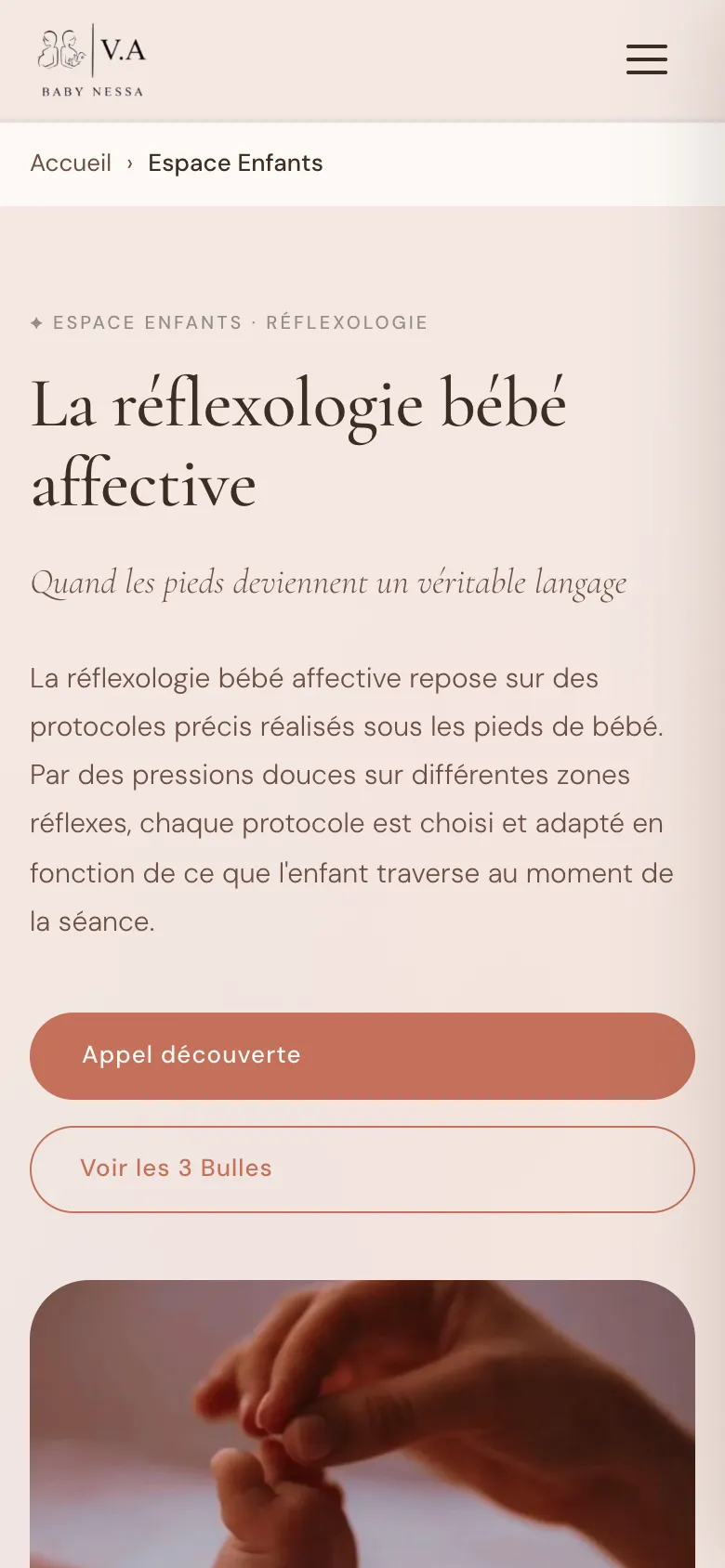 Page Espace Enfants du site Babynessa sur mobile